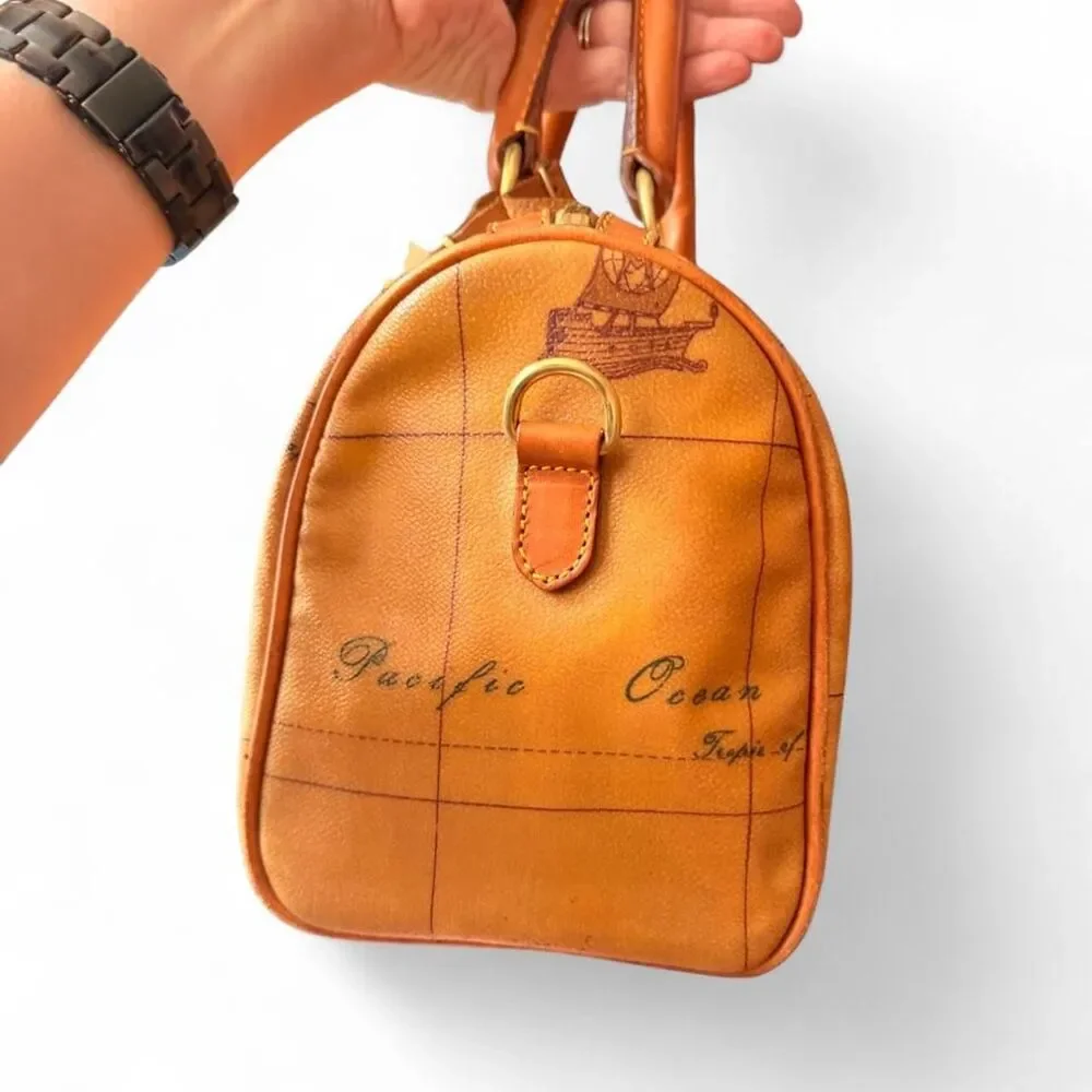 Alviero Martini 1 Classe Geo Classic Boston Bag Map Print Leather Satchel